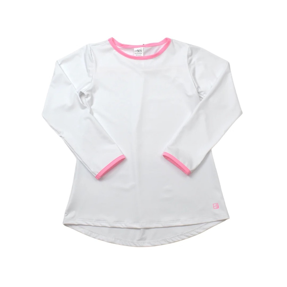 NWT Set Athletics Girls White Long Sleeve Shirt with Pink Trim Size 9/10